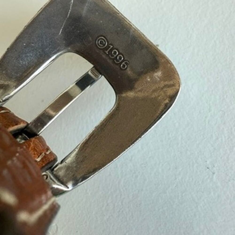 Western Tooled Silver Buckle‎ Belt American Bison Leather Brown Size 48 Cowboy - Picture 8 of 9